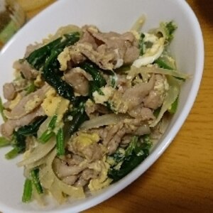 豚薄切り肉とほうれん草＆卵のオイスターソース炒め